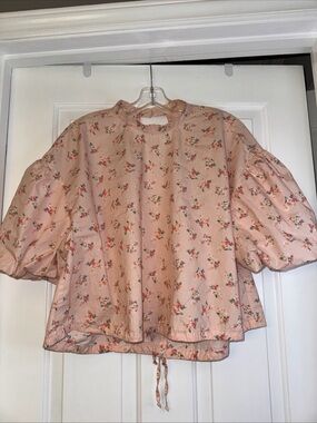 Women's Pink Floral Puff-Sleeve Blouse